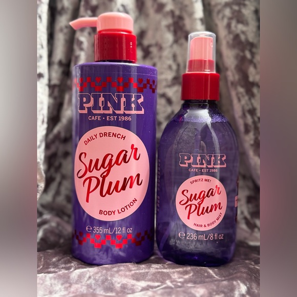 NEW PINK Victoria’s Secret Sugar Plum 12oz body lotion & 8 oz hair + body mist - Picture 2 of 6